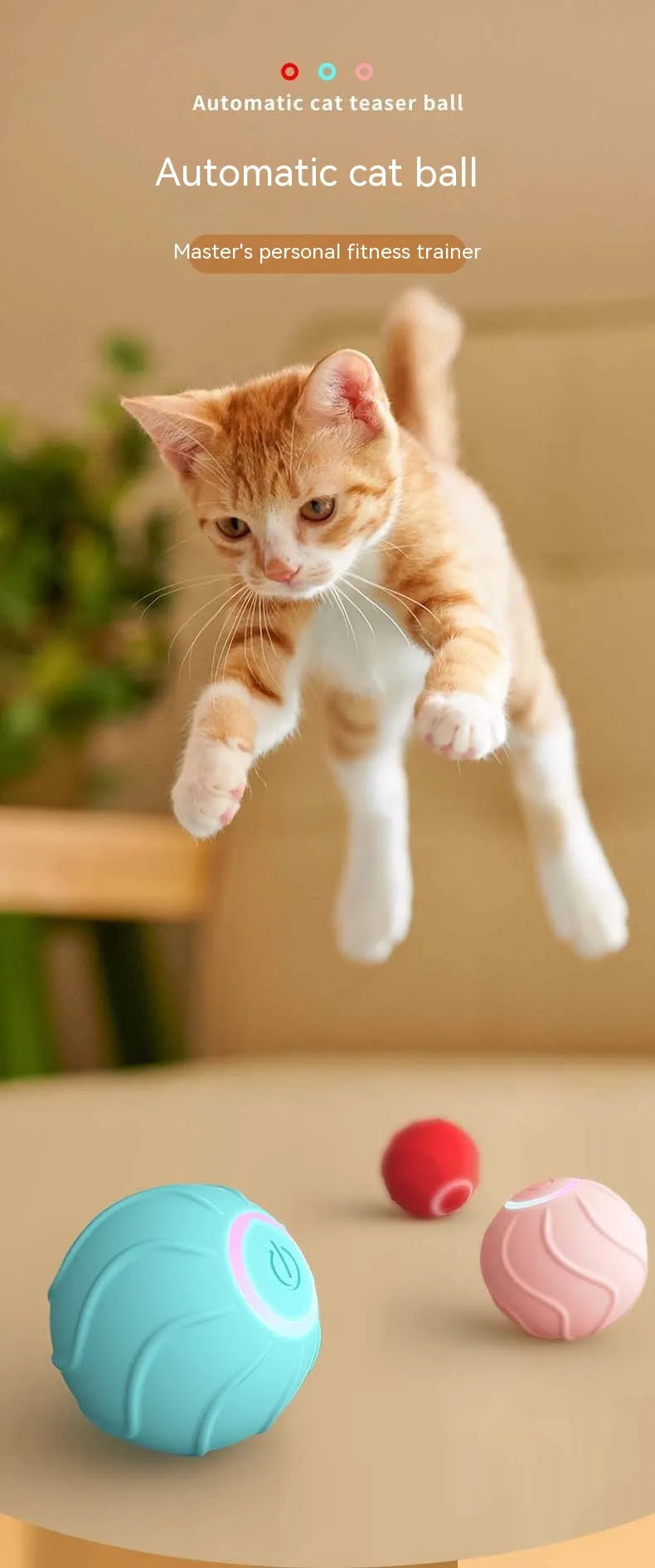 Smart Cat Toy Rolling Ball – Automatic Interactive USB Bouncing Ball for Cats & Kittens