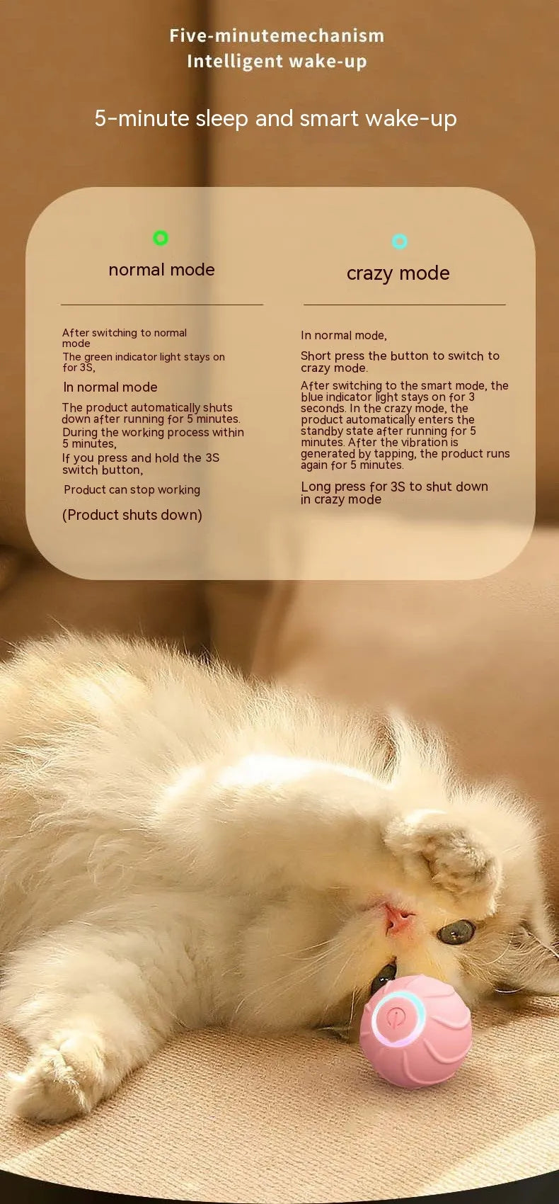 Smart Cat Toy Rolling Ball – Automatic Interactive USB Bouncing Ball for Cats & Kittens