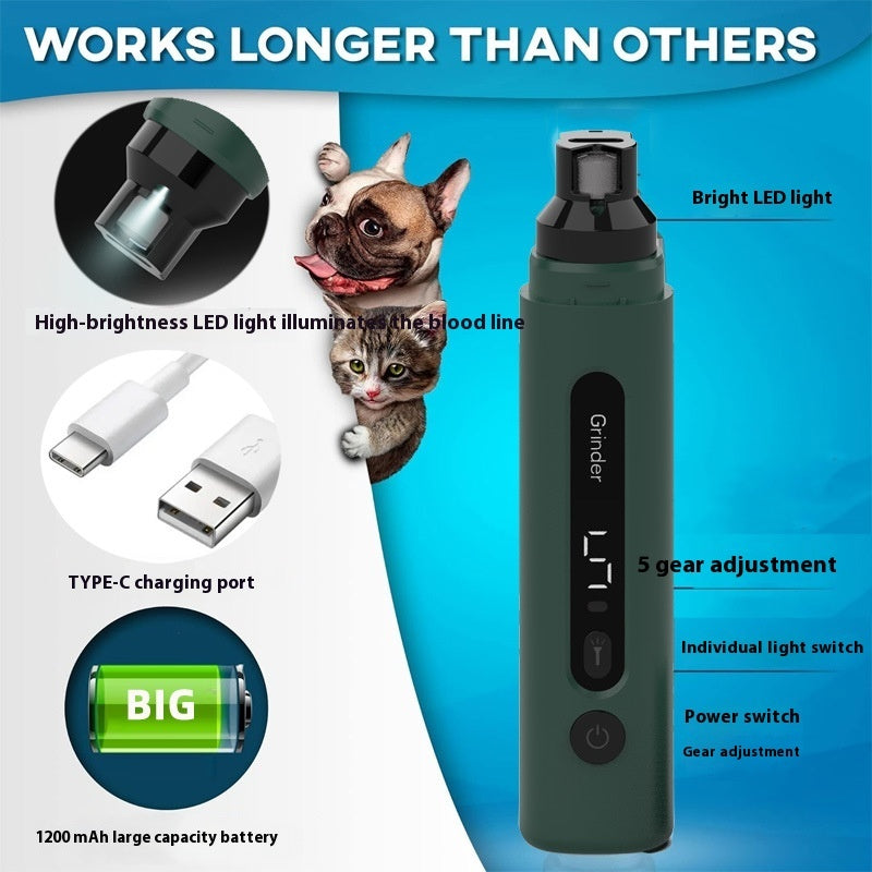 Quiet Electric Dog & Cat Nail Grinder – Rechargeable 5-Speed Pet Nail Trimmer